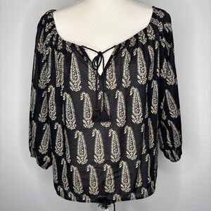Denim & Supply Ralph Lauren Top Womens Small Black Floral Print RL Boho Blouse
